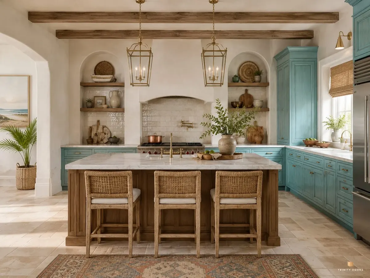 Coastal Mediterranean — Painted Teal with Arched Niches