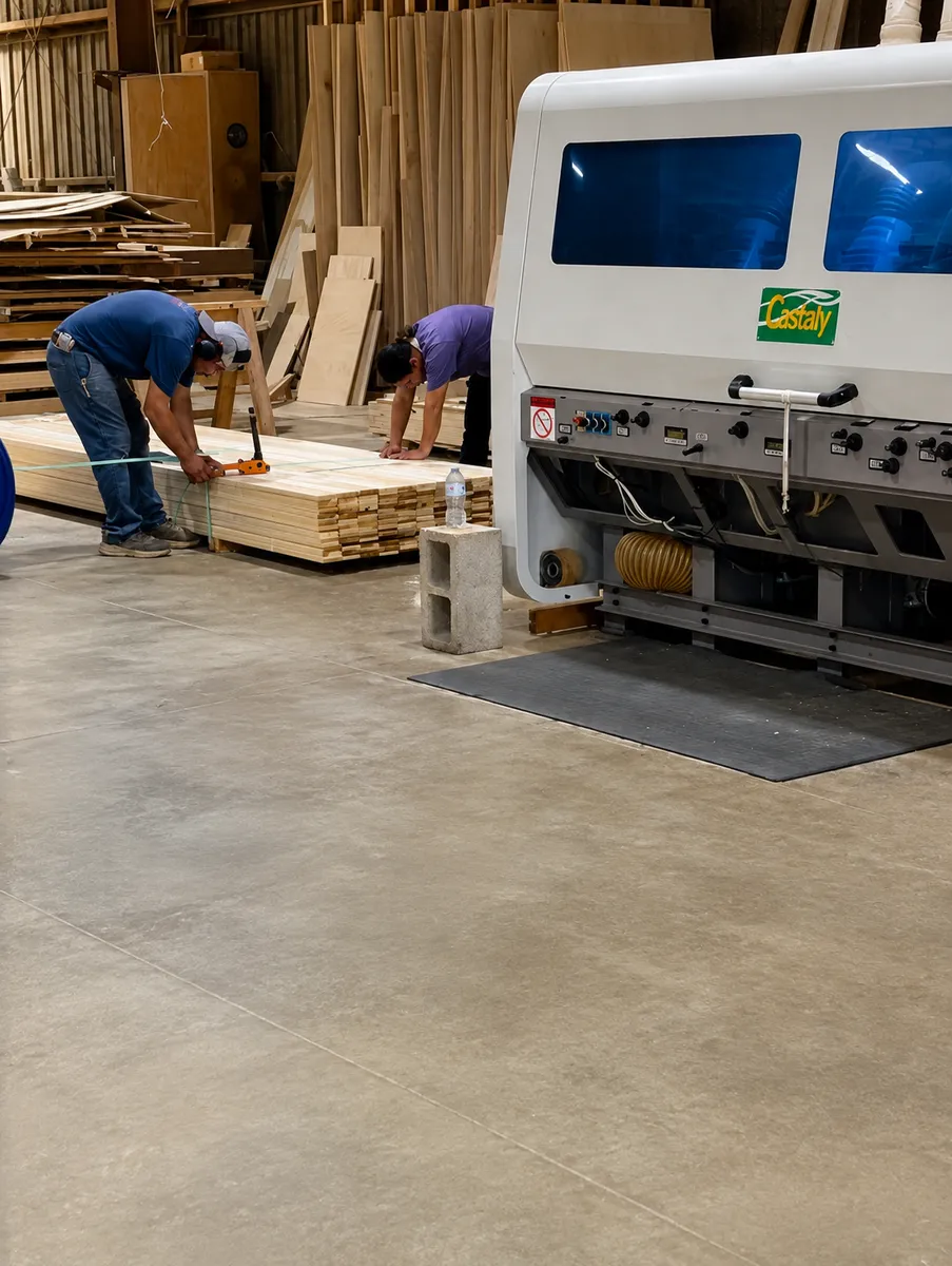 Trinity Doors crew milling lumber on the moulder in the Vidor, TX shop